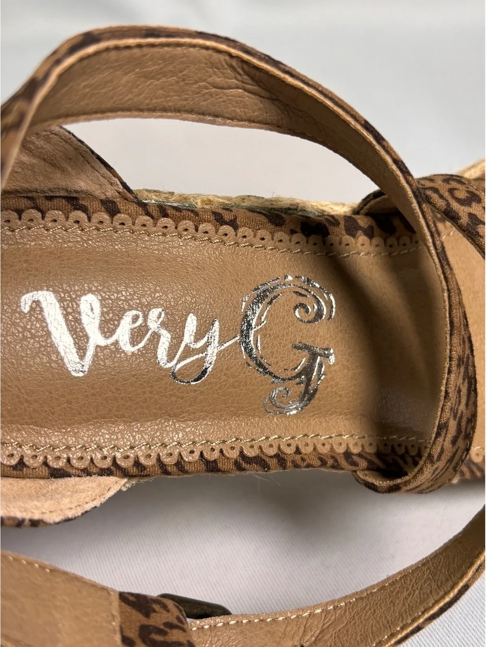 Very G Brown Leopard Print Espadrille Wedge Sandals